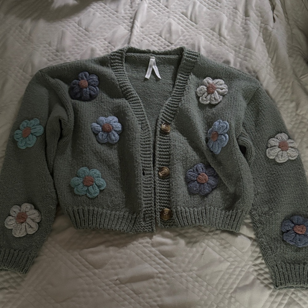 Dreamers Floral Embroidered Cardigan - Green